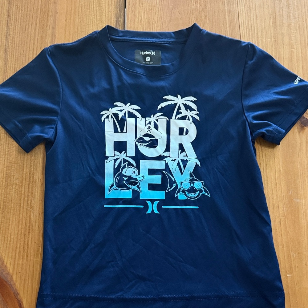 Hurley Dark Blue Tee with Tropical Graphic